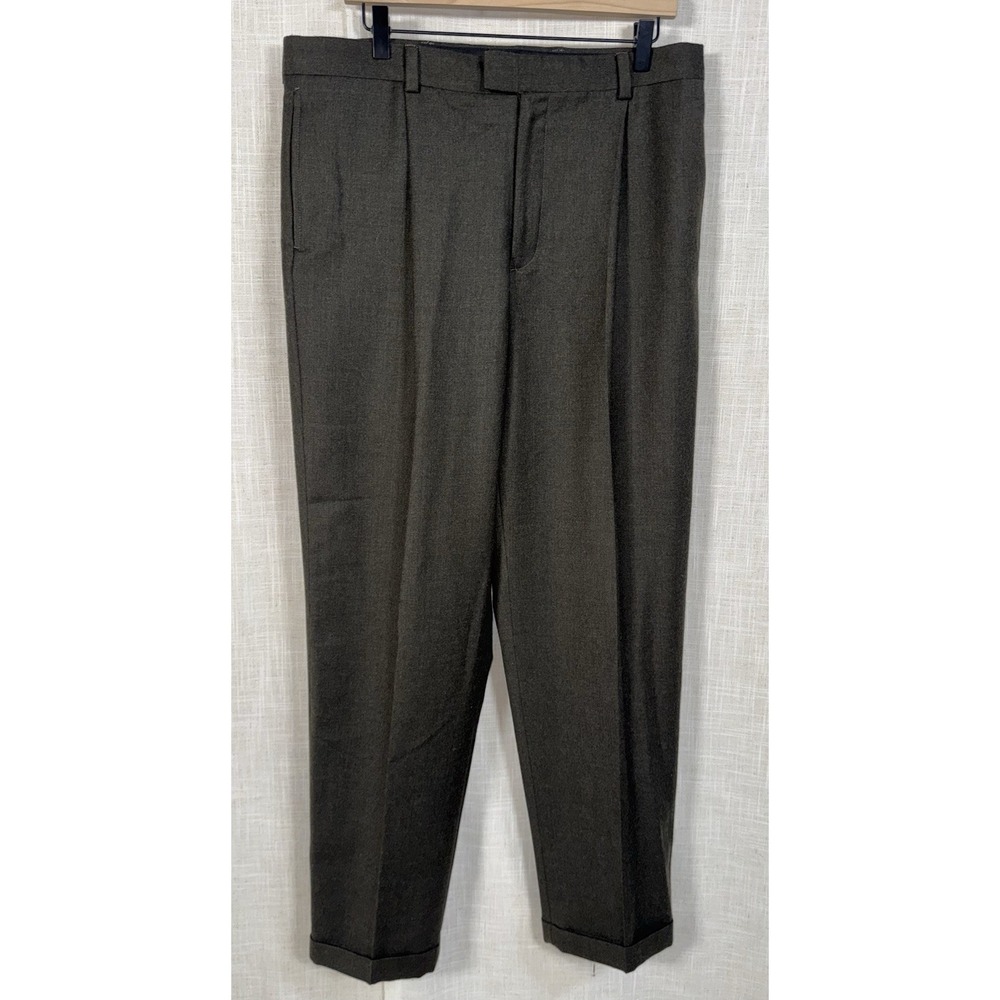 VTG Eddie Bauer 100% Wool Flannel Pleated Pants Cuff Trousers Men's 36x34